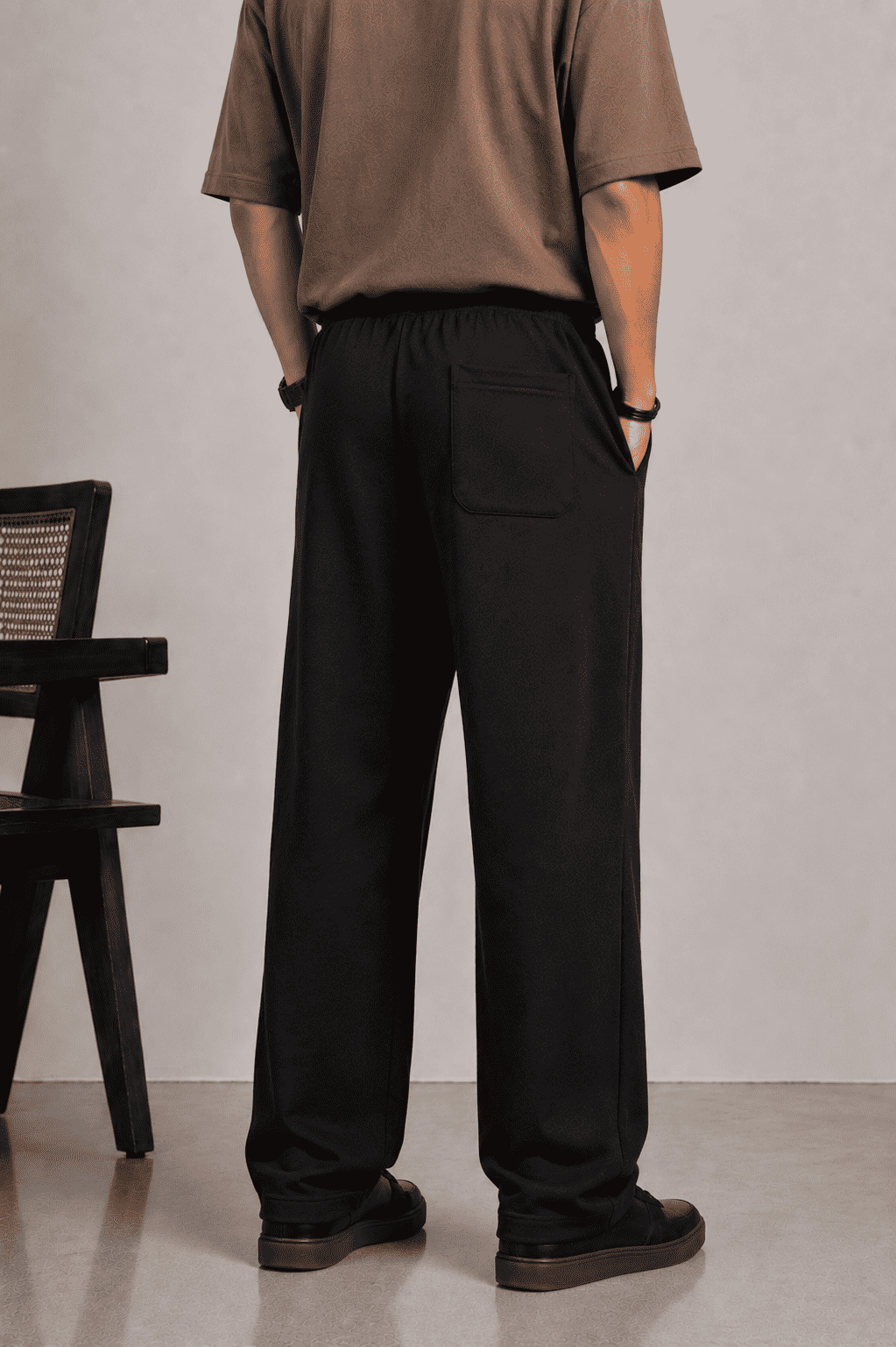 Loose Fit Cotton Terry Cargo Trouser For Men (Black) – Front Stitch Style