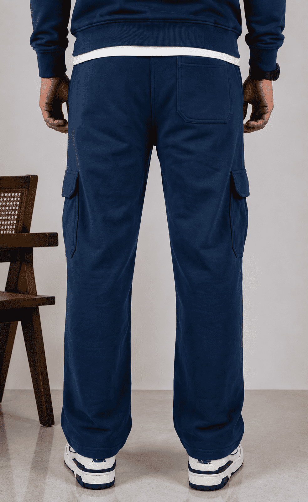 Loose Fit Cotton Terry Cargo Trouser For Men (Ocean Blue)