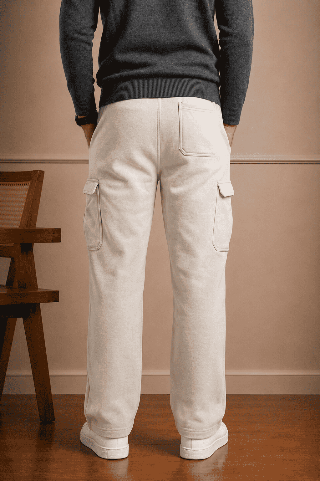 Loose Fit Cotton Terry Cargo Trouser For Men (Fawn)