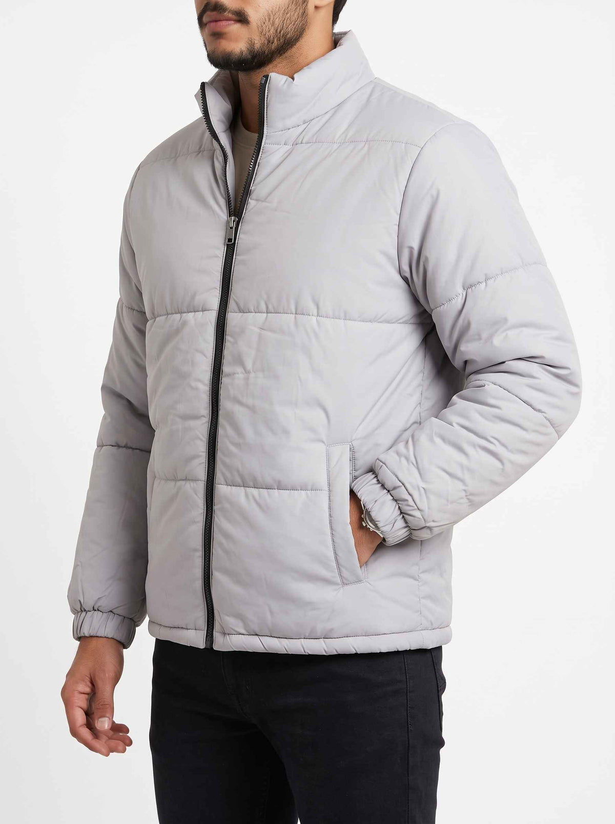 Puffer Jacket Full Sleeves No Hood - Gray | Men Winter Collection