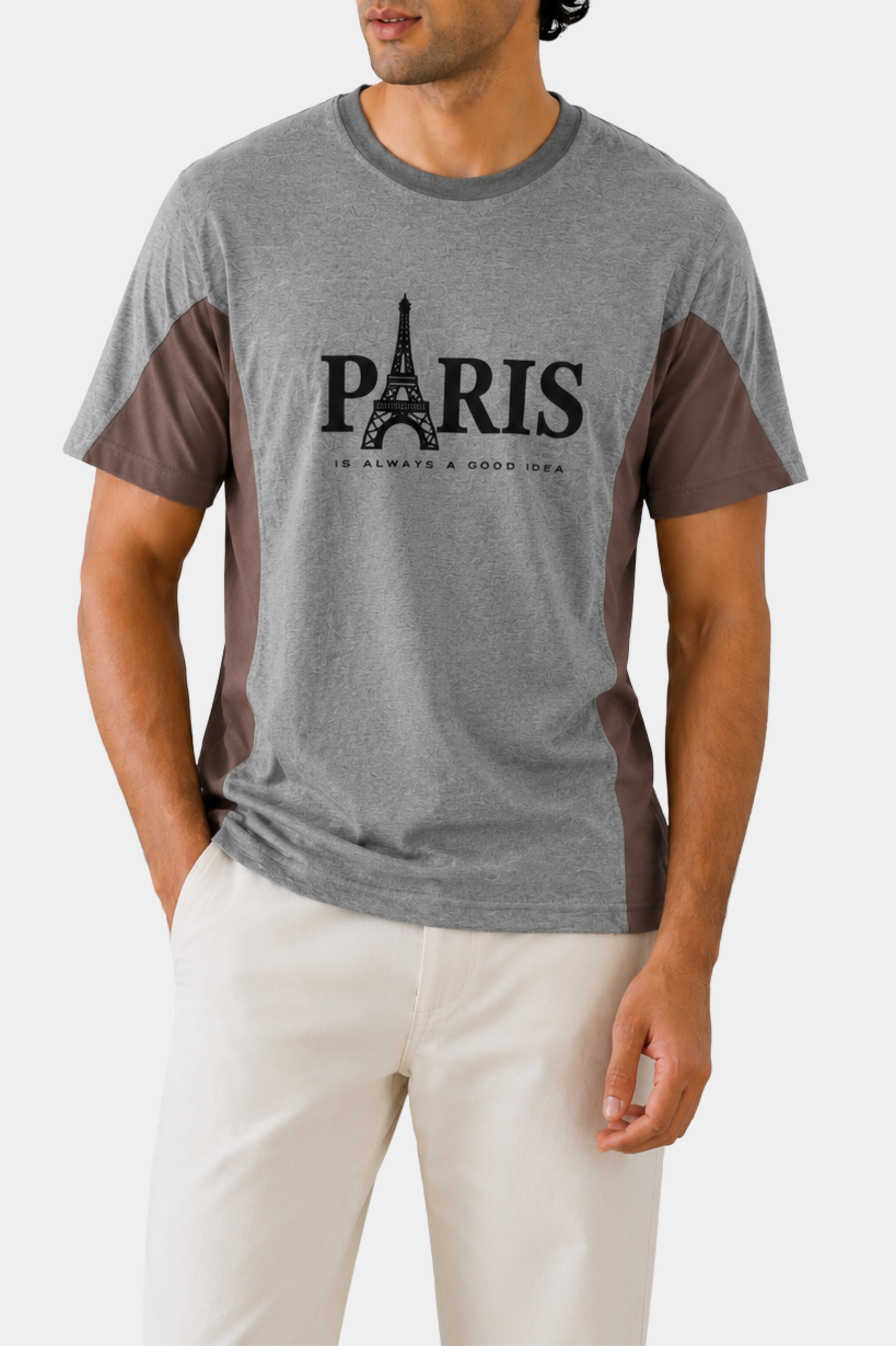 Paris Graphic Panel Tee (Grey & Brown)
