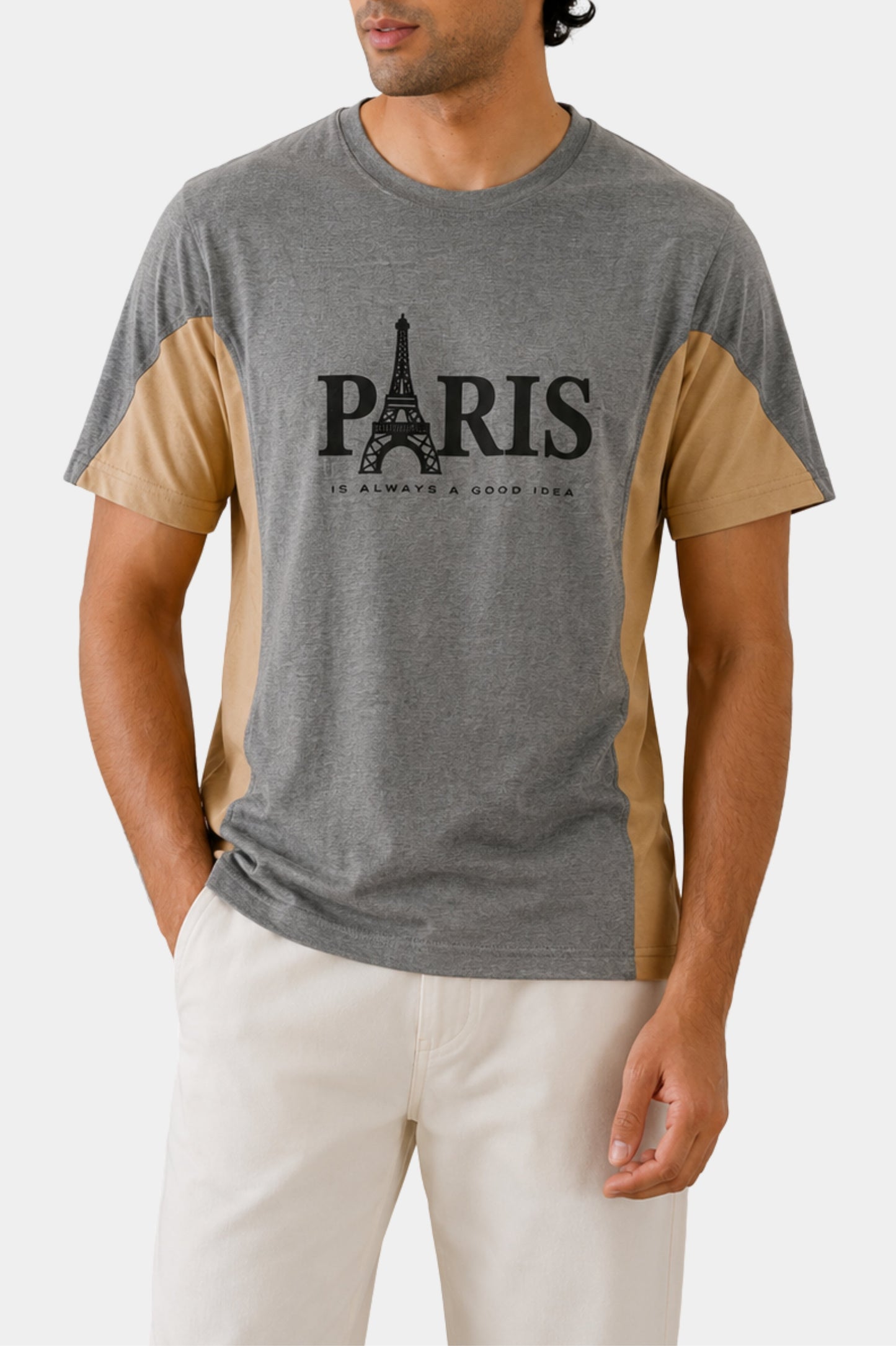Paris Statement Panel Tee (Grey & Sand)
