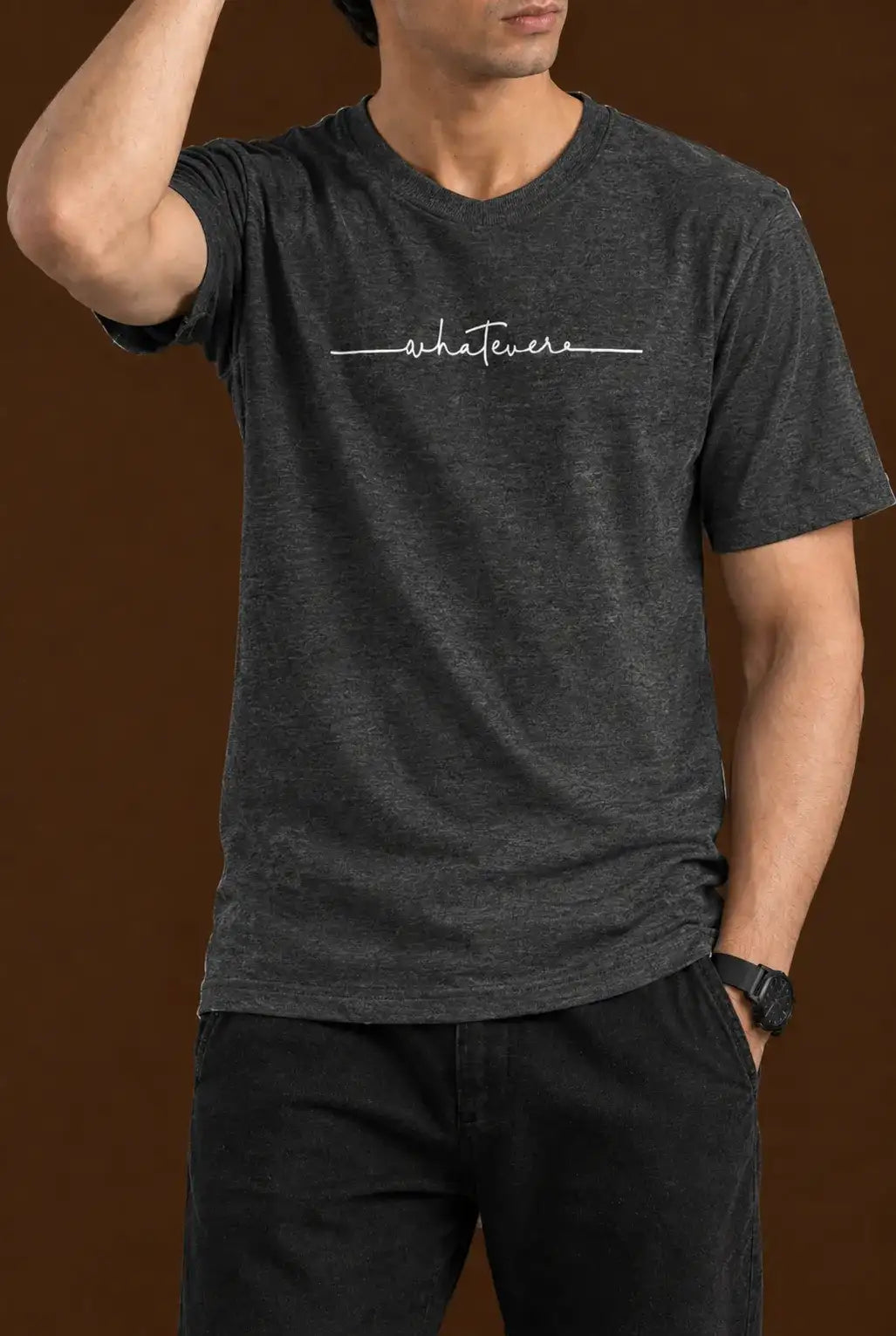 Printed Crew Neck T-Shirt For Men | Charcoal