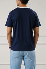 Navy White Contrast Panel V-Neck T-Shirt