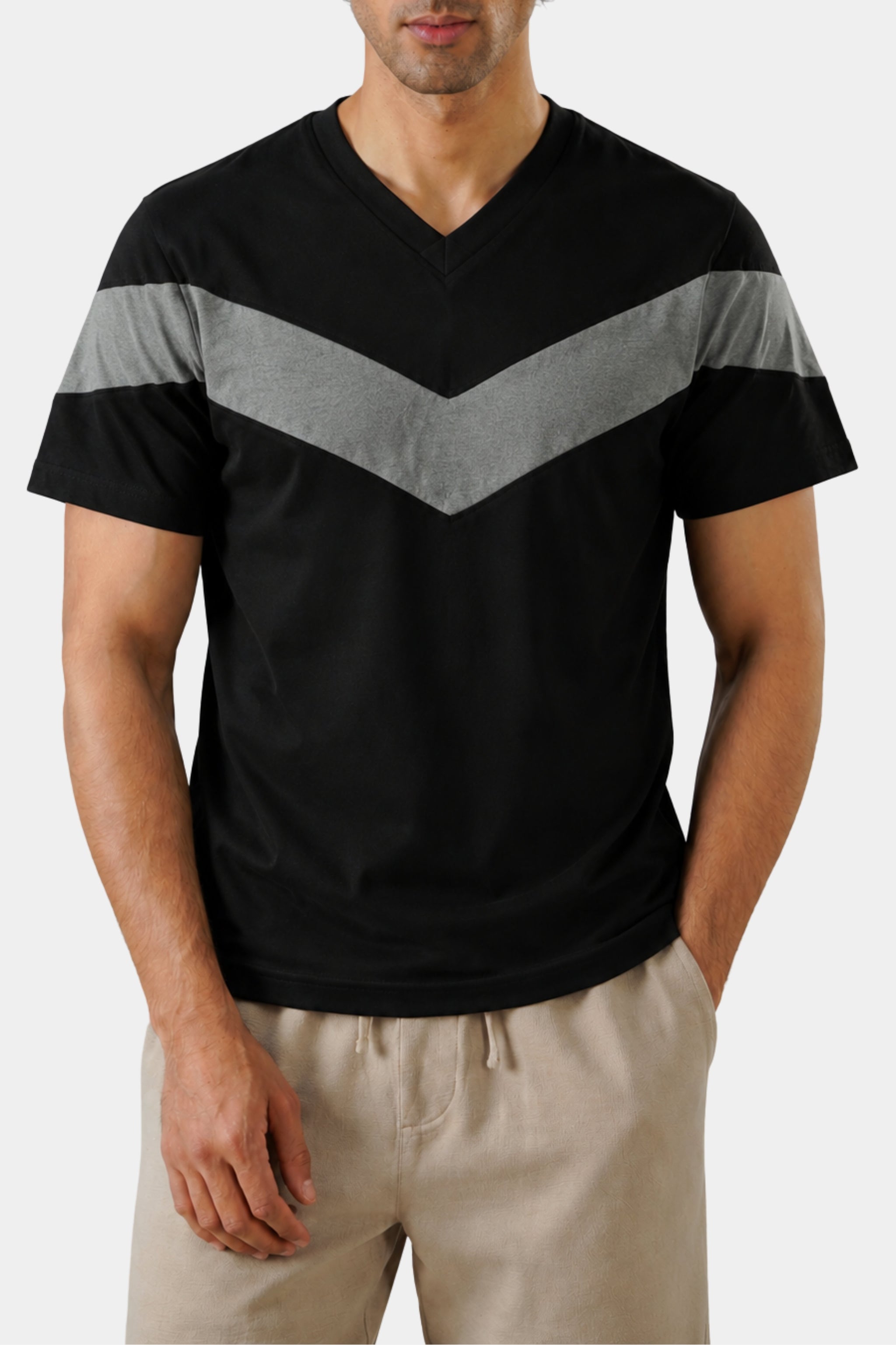 Black & Grey Chevron V-Neck T-Shirt