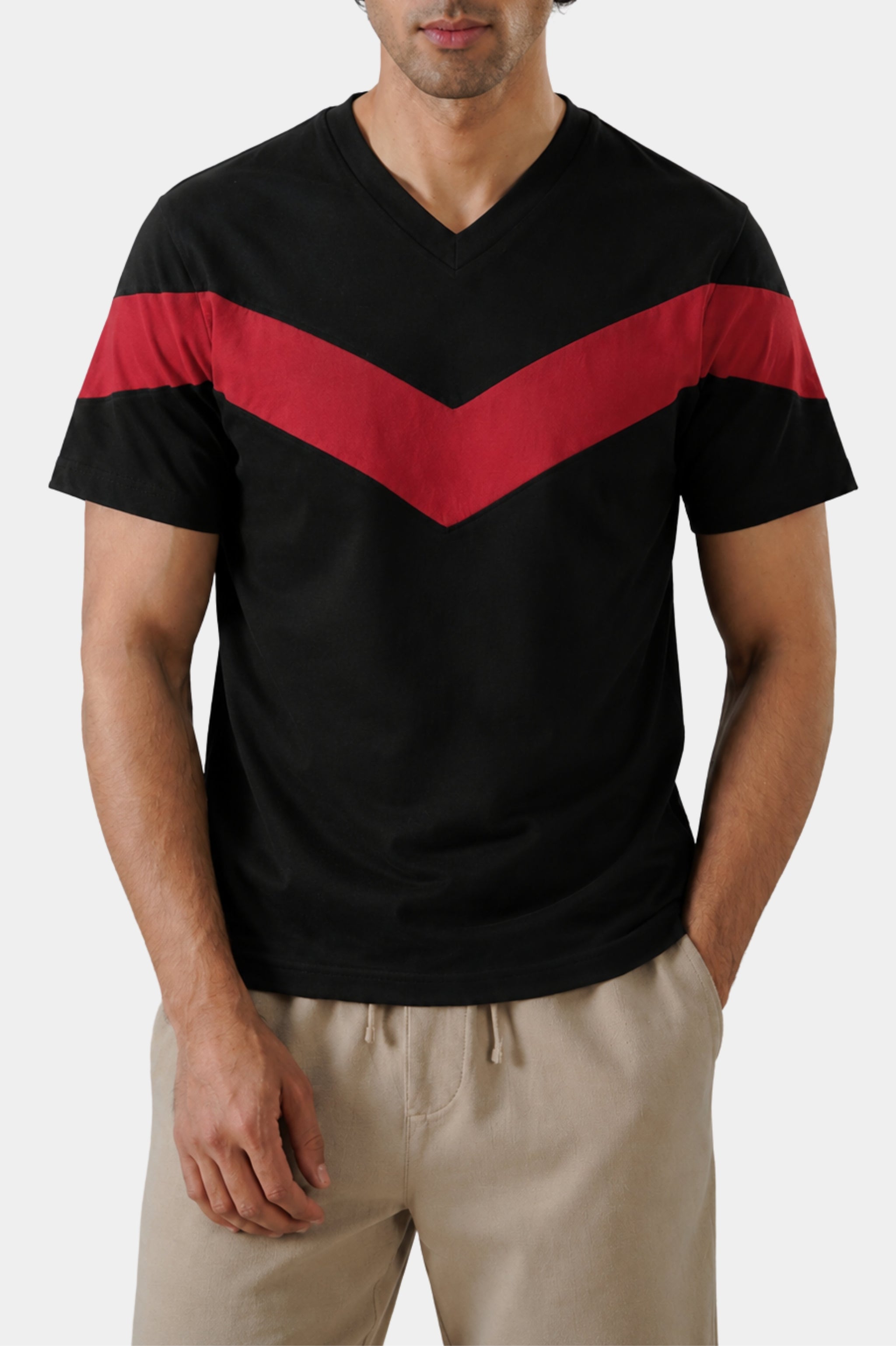 Black & Red Chevron V-Neck T-Shirt