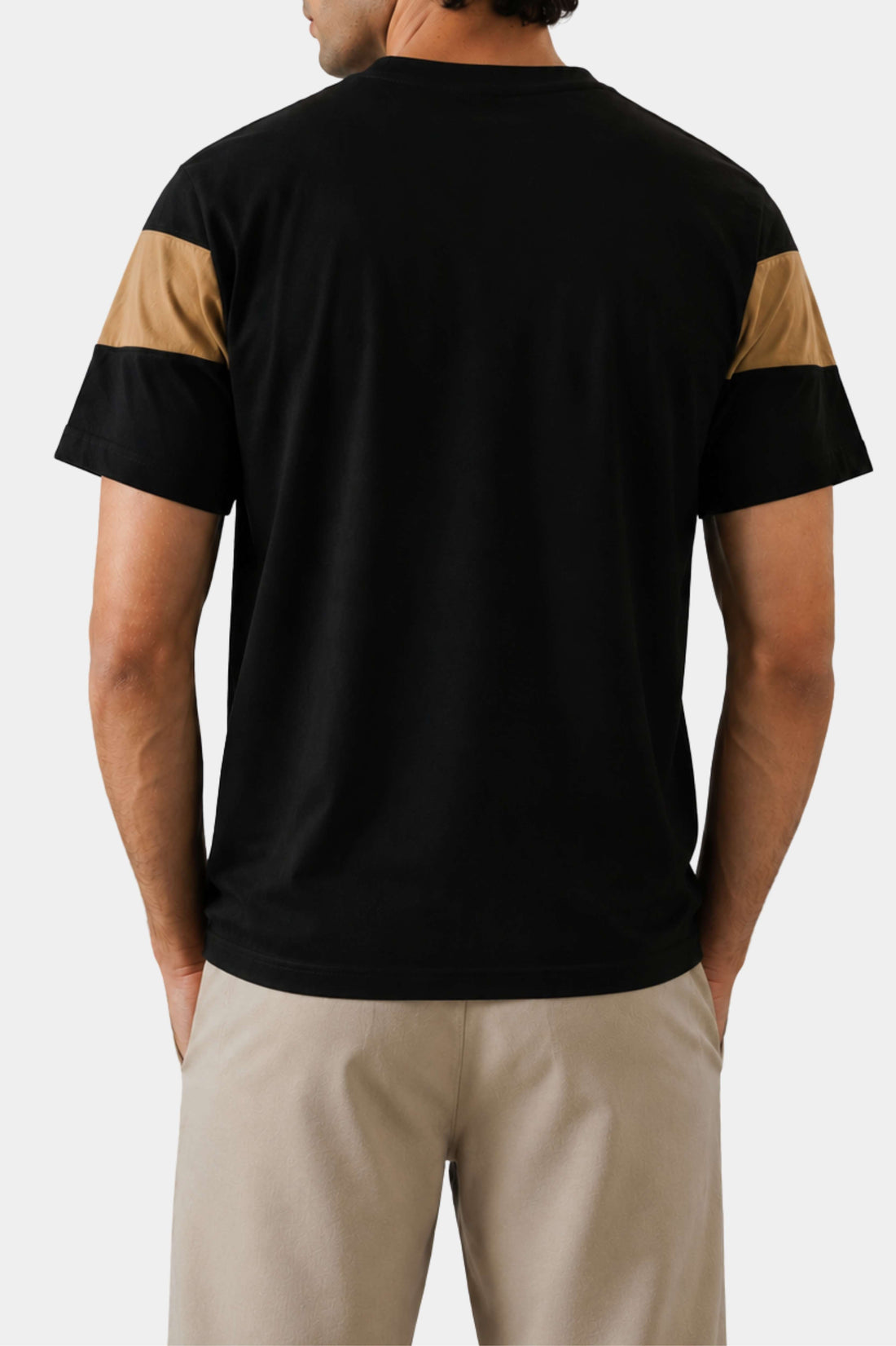 Chevron V-Neck T-Shirt For Men (Black & Sand)