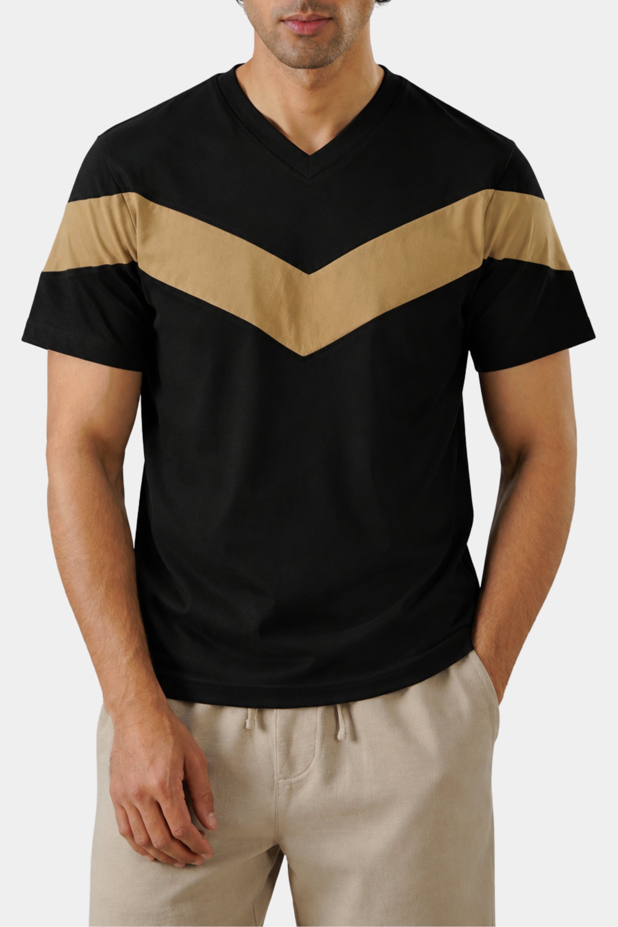 Black Chevron Stripe V-Neck T-Shirt