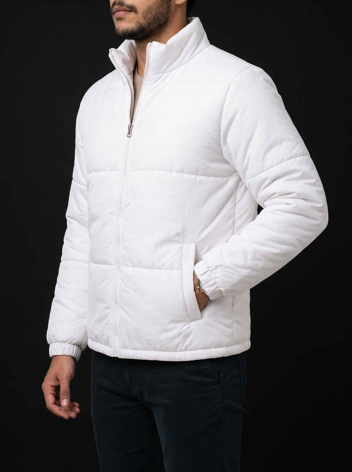 Puffer Jacket Full Sleeves No Hood - White | Men Winter Collection