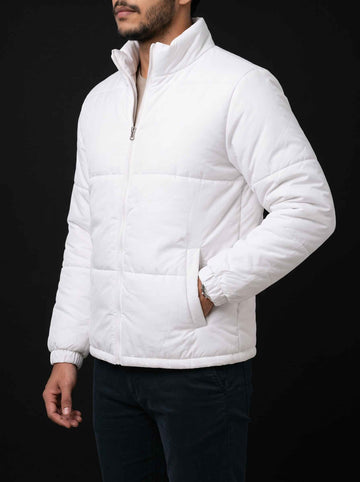 Puffer Jacket Full Sleeves No Hood - White | Men Winter Collection
