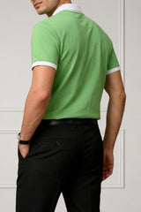 Contrast Collar Zip Polo Shirt — Green