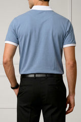 Contrast Collar Zip Polo Shirt — Sky Blue