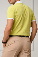 Contrast Collar Zip Polo Shirt — Lime Yellow